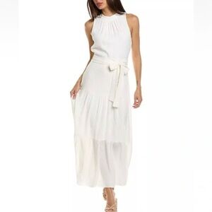 NWT Anne Klein Tie-Neck Tiered Sleeveless Maxi Dress White Size 12 MSRP $139